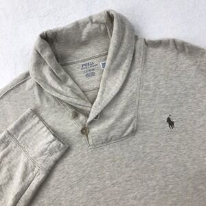 Polo Ralph Lauren Sweater Mens Large Beige Heather Shawl Collar Jersey Knit